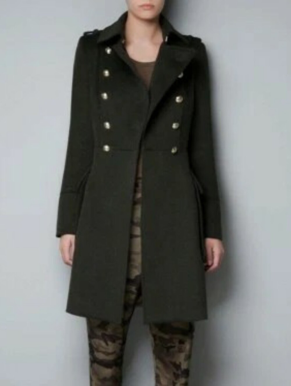 Zara Olive Green Double-Breasted Military Pea Coat-Nwt